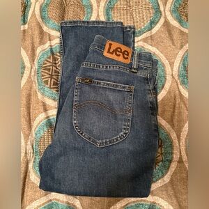 Lee Medium Blue Capri Jeans with Leather Logo Patch